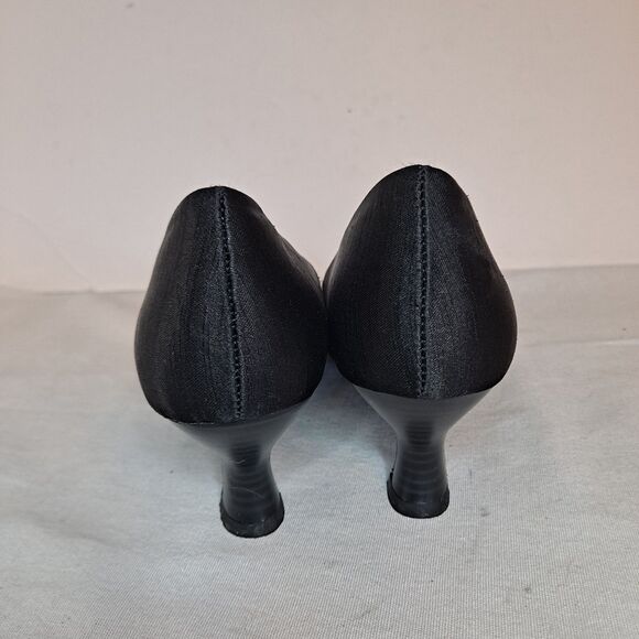 Pop Palace Satin Kitten Heels Side Bow Womens Sz 8.5M Black Comfort Cushion - Picture 3 of 12
